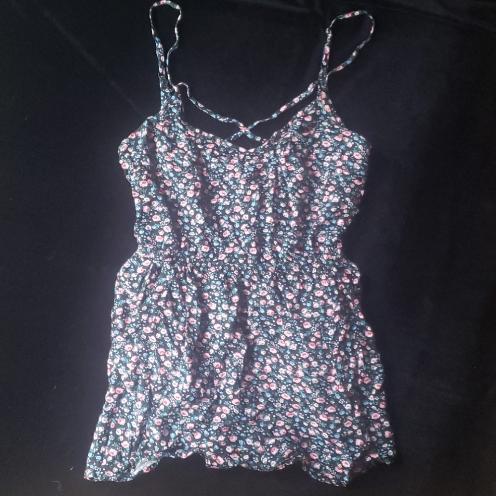 Floral Romper with Criss Cross back